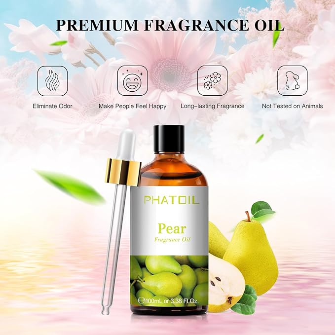 PHATOIL 3.38FL.OZ Pear Fragrance Oils for Aromatherapy, Essential Oils for Diffusers for Home, Perfect for Diffuser, Yoga, Skin Care, DIY Candle and Soap Making - 100ml