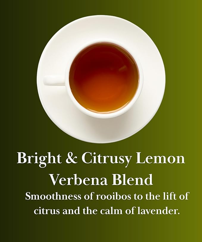EZR Leaf Lemon Verbena Herbal Tea Caffeine-Free Decaf Relaxing Blend 20 Pyramid Tea Bags 1.4 Once with Rooibos, Lavender, Lemongrass