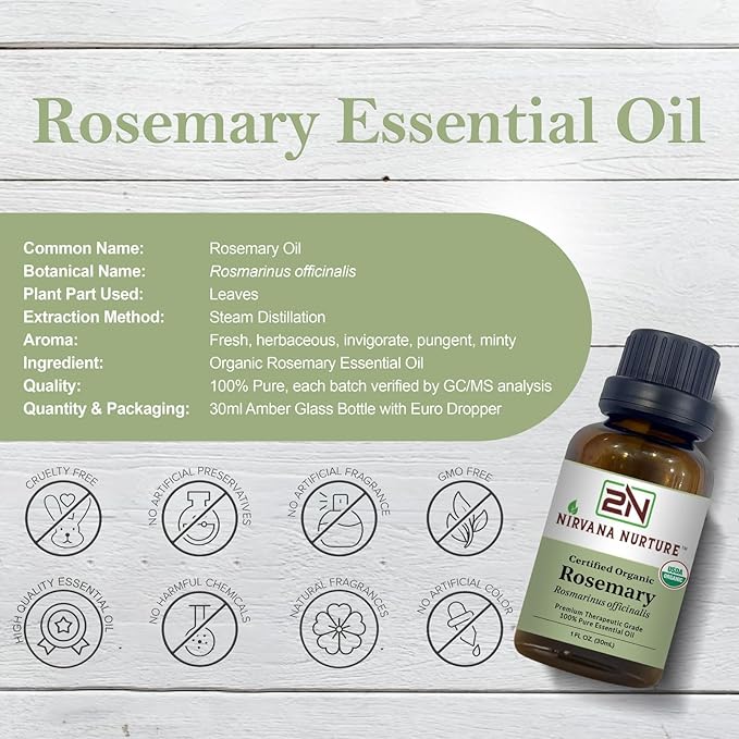 Rosemary Essential Oil USDA Certified Organic, 100% Pure Natural Premium Grade Undiluted
