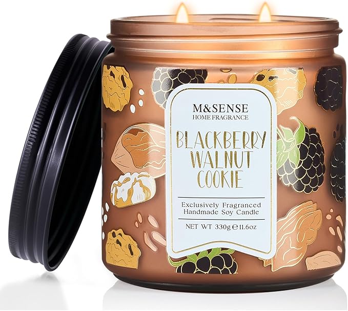 M&SENSE BlackBerry Walnut Cookie Scented Candle, Soy Wax 11.6oz 70 Hours Non Toxic Slow Burn, Fruity Nutty Bakery Fragrance, Holiday Jar Candle for Home Decor, Relaxing Aromatherapy Gifts for Women