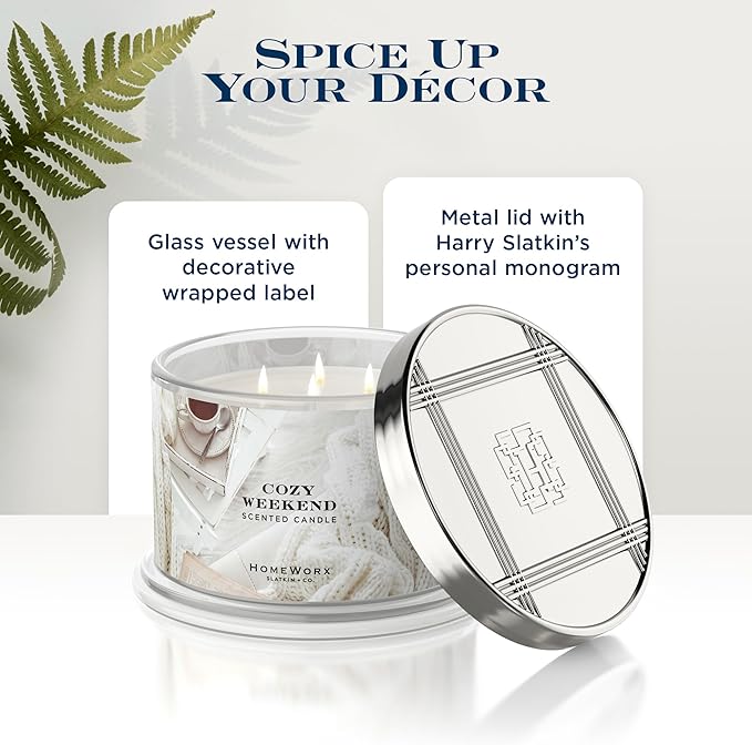 Premium Scented 18oz Candle - HomeWorx by Slatkin & Co - Cozy Weekend - 4 Wicks - Long-Lasting Jar Candle, 30-55 Hours Clean Burn Time - Cozy Woods. Roasted Almond, Clover Honey & Vanilla
