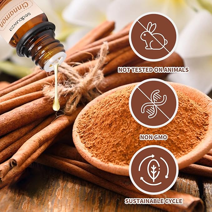Sandalwood Oil Cinnamon Essential Oil Set, 100% Pure Organic Aromatherapy Oils Gift Set for Diffuser, Massage, Soap, Candle Making Making - 2 x 10ml