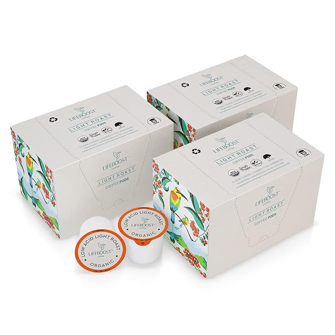 Lifeboost Light Roast Low Acid Coffee Pods - Single Origin Non-GMO Organic Coffee K Cups - Compatible with Keurig & Keurig 2 Machines - 10 Count