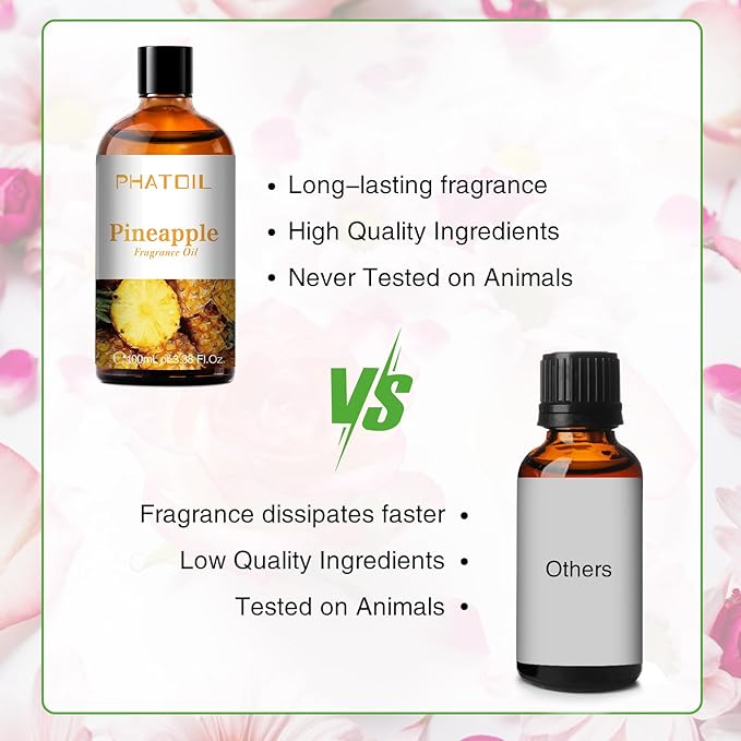 PHATOIL 3.38FL.OZ Pineapple Fragrance Oils for Aromatherapy, Essential Oils for Diffusers for Home, Perfect for Diffuser, Yoga, Skin Care, DIY Candle and Soap Making - 100ml
