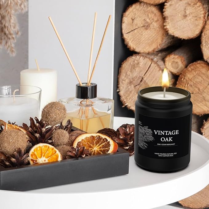 Scented Candles Home Decor Soy Candles for Men, Birthday, Valentine, Christmas, Anniversary Aromatherapy Gifts or Just for Enjoying Life and Personal Relaxation Healing (7oz, Vintage Oak)