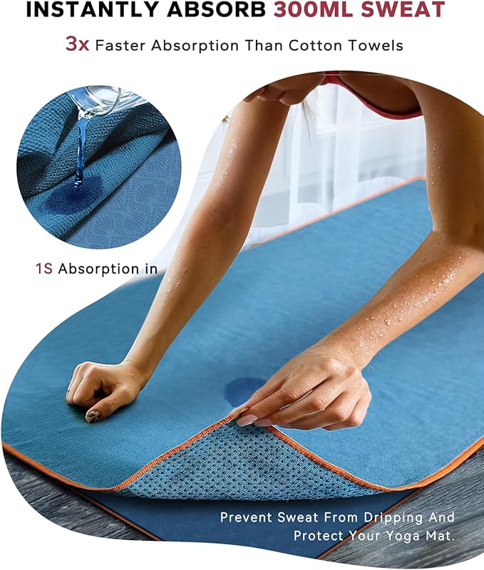 HAPBEAR 2 Pack Hot Yoga Towel - Non Slip Yoga Mat Towel with Grip Dot, Super-Absorbent, Soft Microfiber Towel for Hot Yoga, Pilates and Fitness