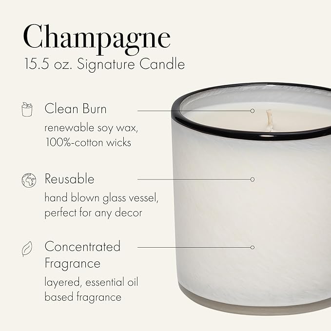 LAFCO New York Signature Candle, Champagne - 15.5 oz, 2 Pack - 90-Hour Burn Time - Reusable, Hand Blown Glass Vessel - Made in The USA