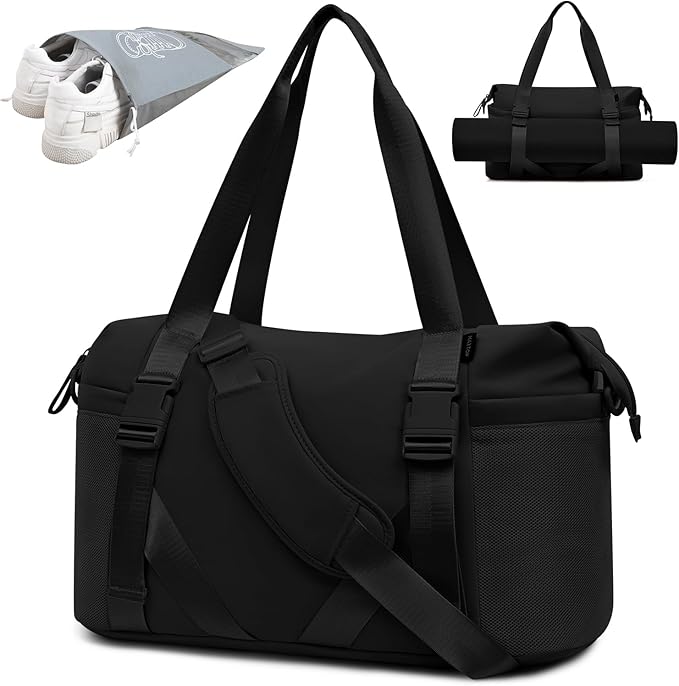 MAXTOP Women's Gym Yoga Duffle Bag with Shoe Pouch,Multi-Purpose Overnight Travel Bag for Gym,Work, Dance, Sports