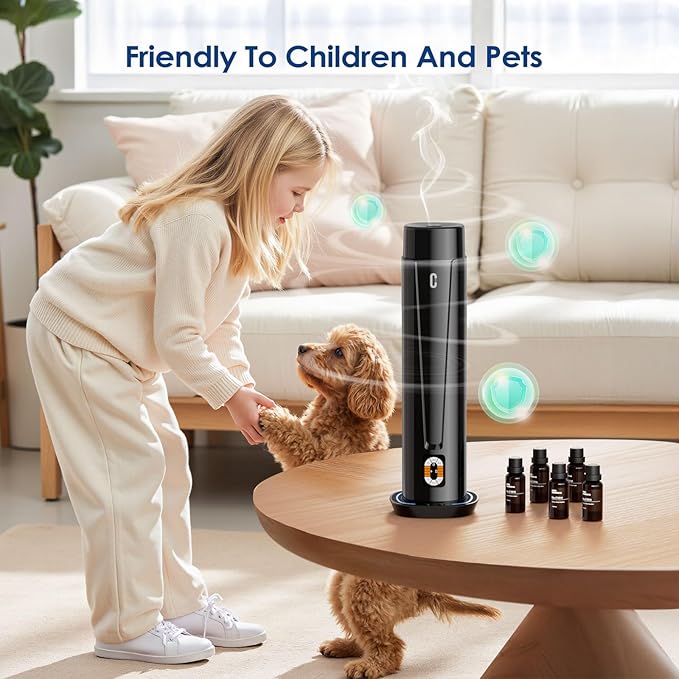 Waterless Scent Diffuser – 1200 Sq Ft Coverage, Essential Oil Diffuser with Remote Control, Quiet Aromatherapy Diffuser with LED Light & Timer, Scent Air Machine for Home, Office, Hotel