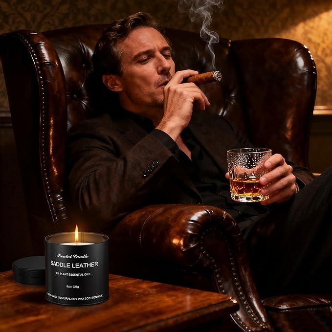 Men Scented Candle | Matte Tin Jar Aromatherapy Candle for Men | 1 Pack(8oz) Soy Wax Candles for Home,Office | Saddle Leather Fragrance Manly Gift for Boyfriend,Fathers Day and Christmas