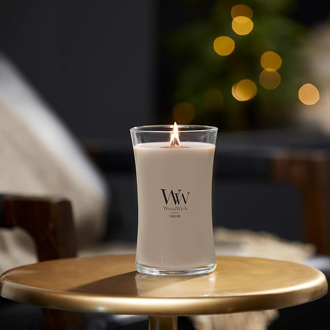 WoodWick Large Hourglass Fireside Candle Premium Soy Blend Wax Crackles as it burns Perfect for Gifting