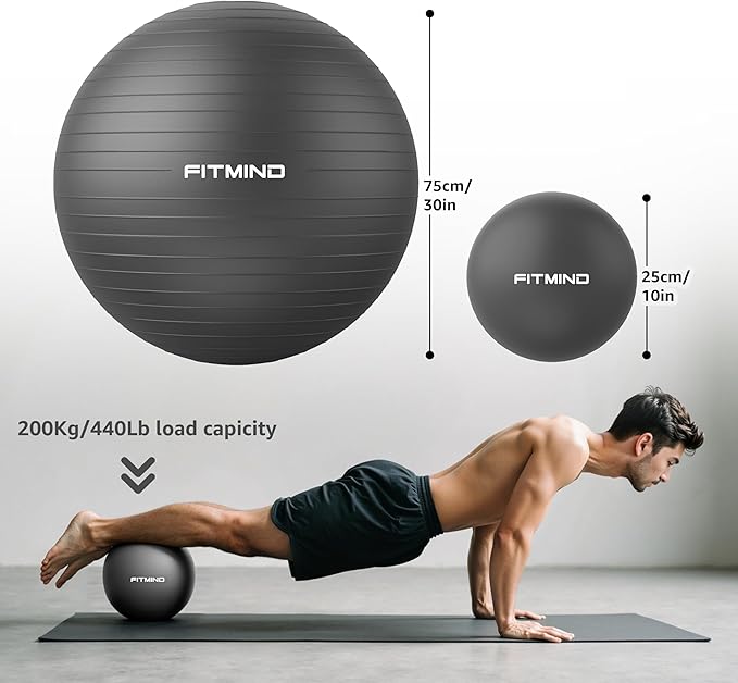 FITMIND Exercise Balls Set 22-30 Inch & 9 Inch, Small Pilates Ball with Pump, Pregnancy Ball for Women, Yoga Balls for Exercise, Small Exercise Ball for Between Knees, Stability, Physio