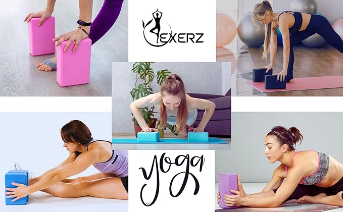 EXERZ Yoga Blocks 2 pack, Gym Blocks, Exercise Workout Fitness Bricks, Pilates Stretch Handstand Non-Slip