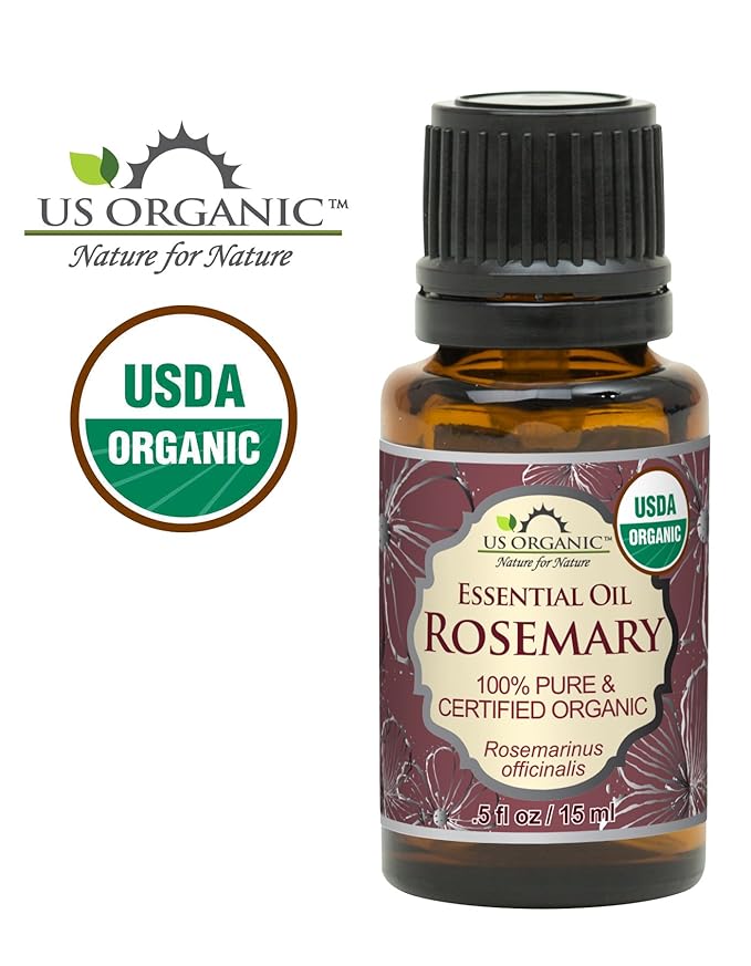 US Organic 100% Pure Rosemary Essential Oil, USDA Certified Organic 100% Pure, Steam Distilled, for Hair Growth, Scalp, Face, Skin, and Aromatherapy (Size Variations Available) (15 ml)