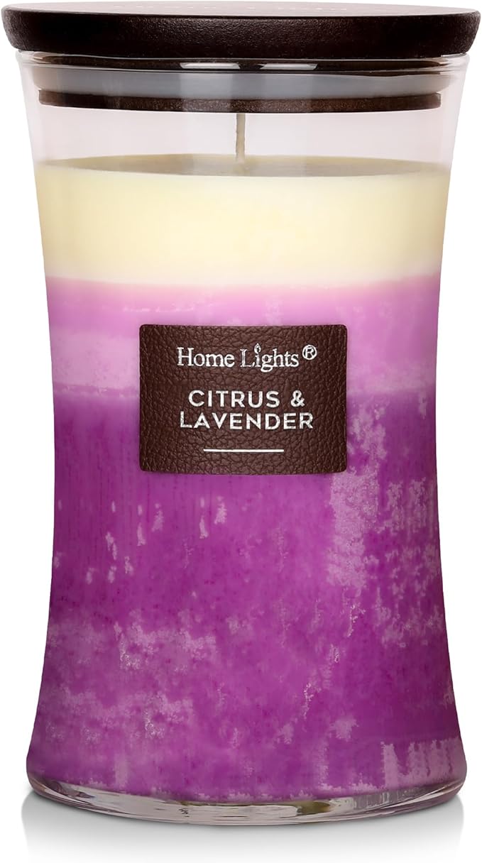 HomeLights 3-Layer Candles for Home Scented, 21.52 OZ Natural Soy Wax Scented Candles Burns Up to 100 Hours, Large Jar, Citrus & Lavender