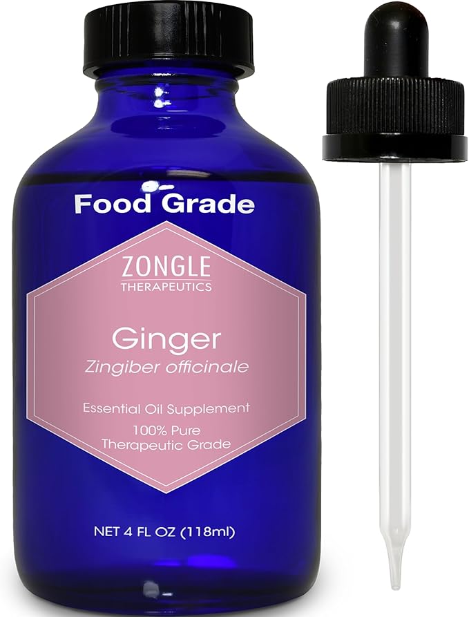 Ginger Oil, Edible, Food Grade – 100% Pure, Ginger, Essential, Oil, for Massage, by Zongle Therapeutics, 4 OZ