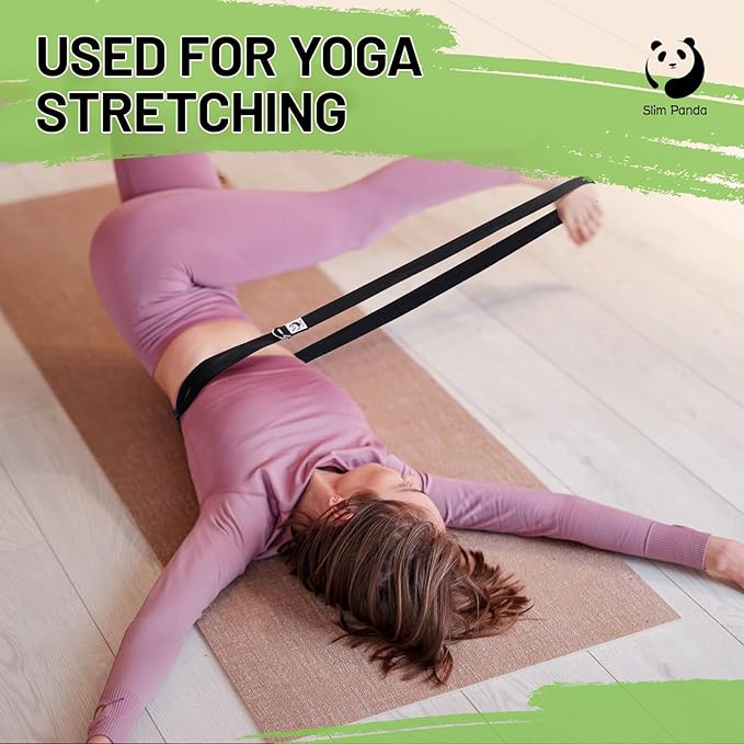 Slim Panda Yoga Strap for Stretching,Cotton Yoga Strap with Adjustable D-Ring Buckle,Non-Elastic Yoga Belt for Pilates,Gym Workouts,Physical Therapy,Improve Flexibility