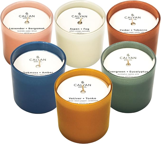 Calyan Wax Co. Dignity Series Scented Candle Gift Set - 6 Scented Candles - 35 Hour Burn - Luxury Non Toxic Soy Wax Candles - Long Lasting Colorful Ceramic Jar Candle for Home - 5.3oz