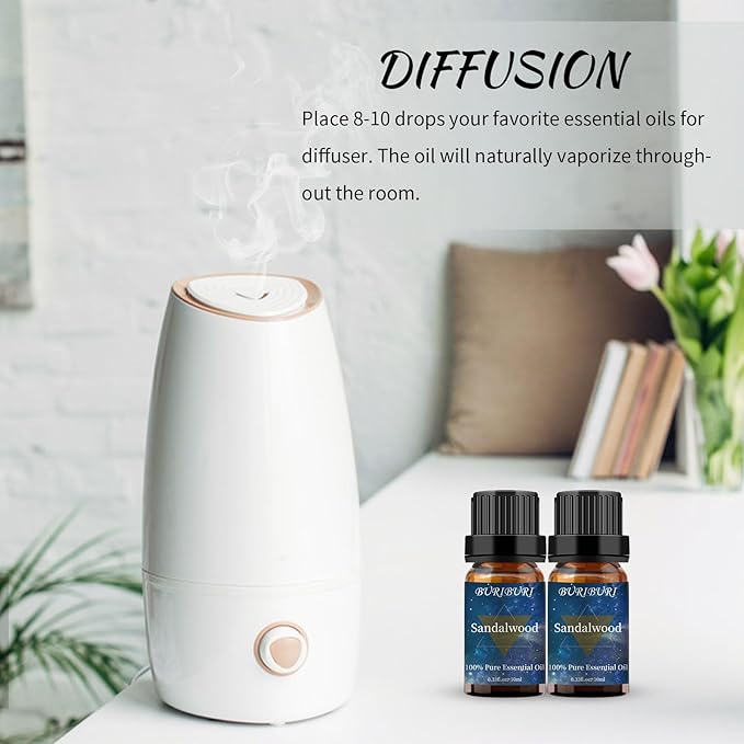 Sandalwood Essential Oil 2Pack for Massage, Diffuser, Humidifier - 100% Pure Sandalwood Oil 10ml