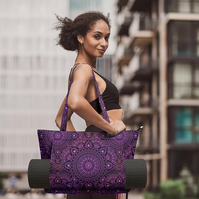 Adalore Women's Yoga Bag with Yoga Mat Carrier - Large Mat Pocket Fitness Tote for Pilates, Gym, Travel, Office & Beach