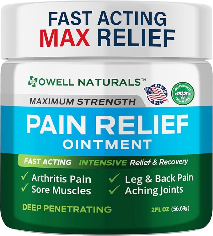 OWELL NATURALS Pain Relief Ointment 2 oz – All Natural Oil Based Fast Acting Formula for Arthritis, Joint & Muscle Discomfort, Long-Lasting Soothing Balm for Sore Muscles & Stiffness