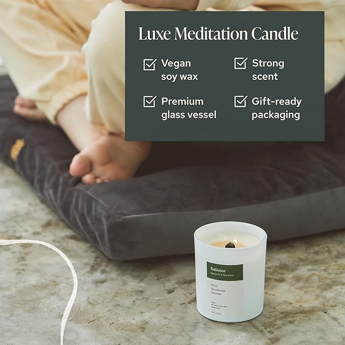 Mindful Modern Natural Balance Candle | Balsam Fir & Palo Santo Scented | Aromatherapy for Stress Relief, Meditation, Yoga, Chakra Healing, Prayer | Elegant Home Fragrance | Soy Wax | 8oz Glass Jar
