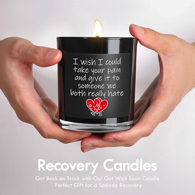 Get Well Candle with Healing Crystals - Get Well Gifts for Women After Surgery, Lavender Scented Candle, 10 oz, Black