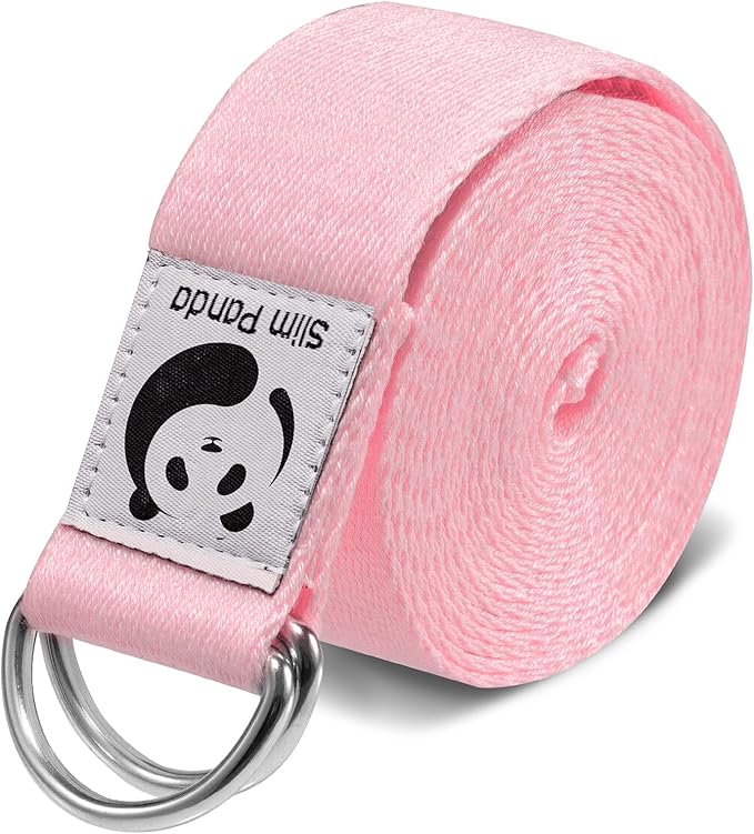 Slim Panda Yoga Strap for Stretching,Cotton Yoga Strap with Adjustable D-Ring Buckle,Non-Elastic Yoga Belt for Pilates,Gym Workouts,Physical Therapy,Improve Flexibility