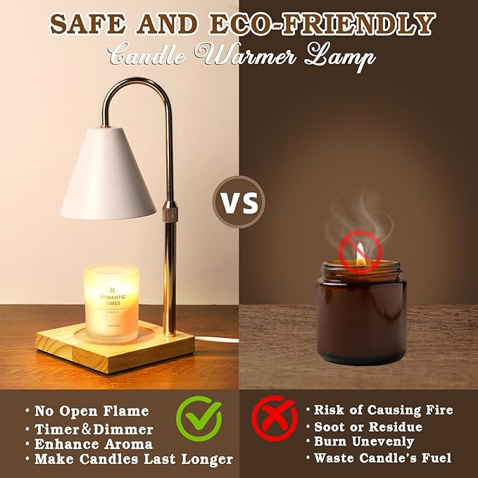 White Candle Warmer Lamp with Timer Dimmer, Electric Candle Lamp Warmer for Bedroom Decor, Birthday Gifts for Mom, Adjustable Metal Candle Lamp, Christmas Gifts, Home Decor for House Warming Gifts
