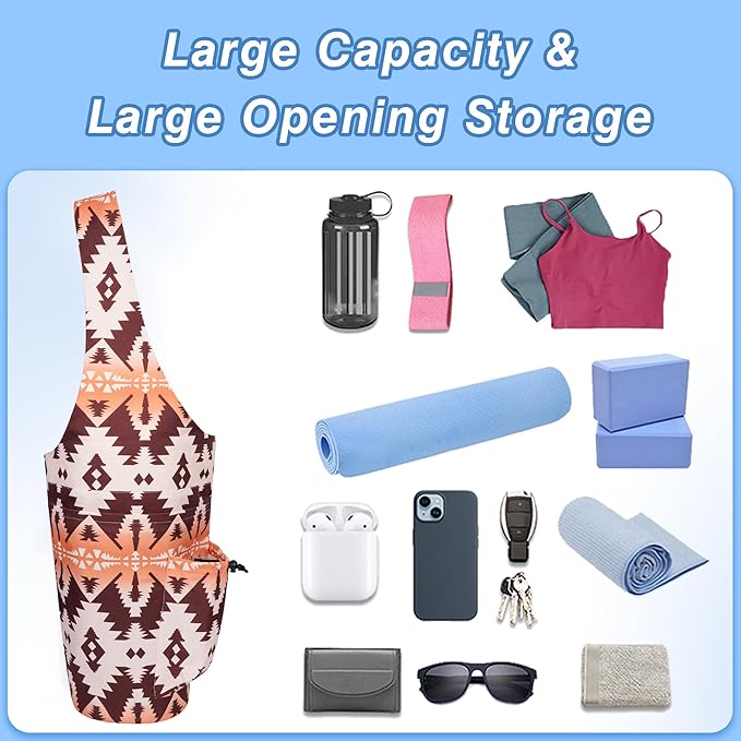 Yoga Mat Bag - Large Opening Long Tote Yoga Mat Carrier Holder Bag with Waterproof Wet Zipper Pocket and Drawstring Water Bottle Pocket - Yoga Bag Fit Most Size Mats