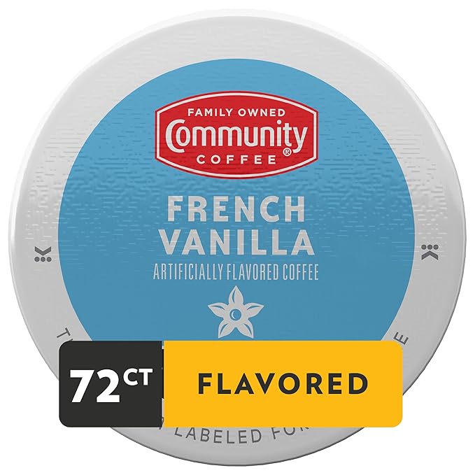 Community Coffee French Vanilla Flavored 72 Count Keurig K-Cup Coffee Pods, Medium Roast, 12 Count (Pack of 6)