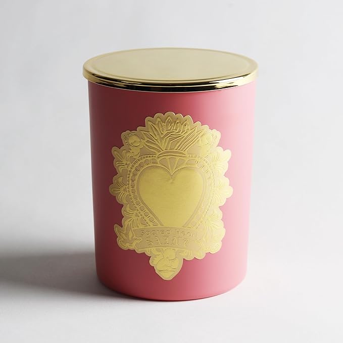 SAINT Ex-Voto Sacred Heart Devotional Scented Candle with Prayer Coin, Tonka Rose Soy Coconut Aromatherapy Candle with 80 Hour Burn Time, Collector Series Edition II (Pink)