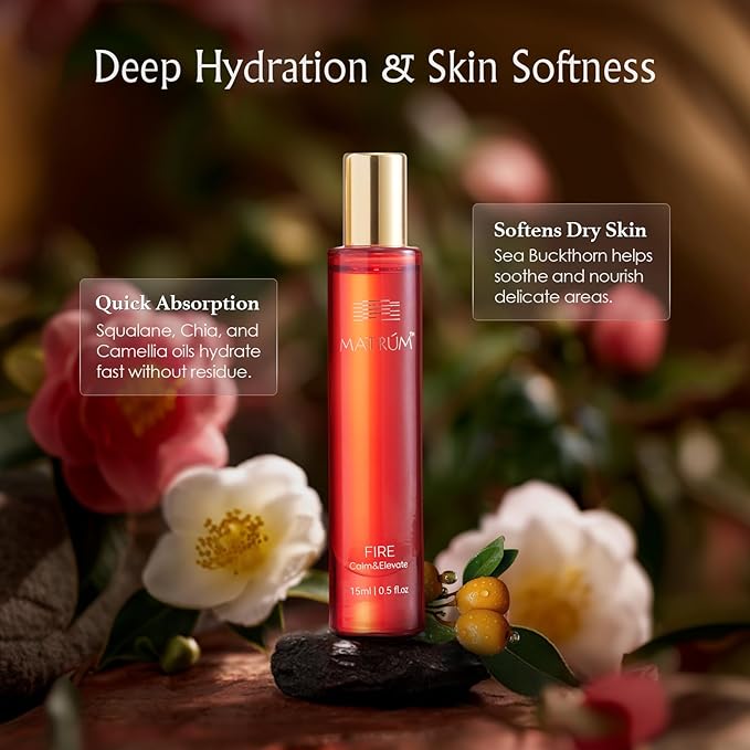 MATRUM Deep Focus & Creative Flow Blend Essential Oil Roll On, 100% Pure, Best Companion Study and Work Aromatherapy Oil for Focus, Calming and Muscle Relax, Fire and Metal Roller Set, 1 Fl Oz