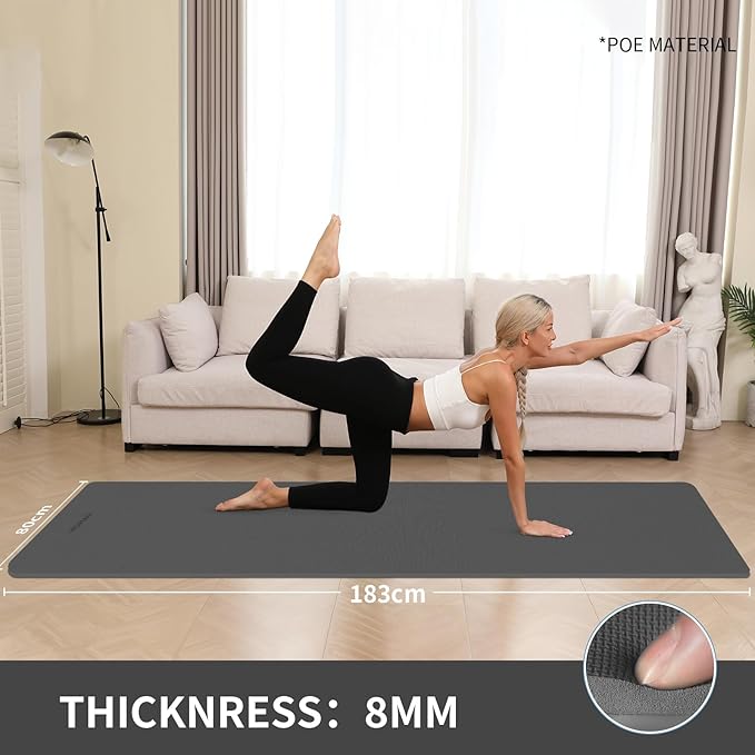 WOHAO Extra Wide & Thick 8mm Yoga Mat, 72"x31.5" Large Non Slip Exercise Mat, Premium POE Material for Superior Cushioning & Stability, with Strap for Home Gym, Pilates