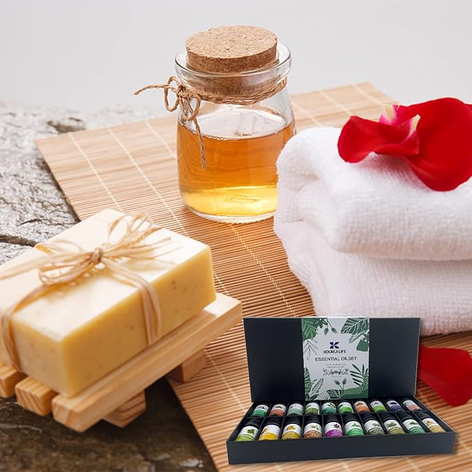Essential Oils Set for Diffuser, Aromatherapy Oils 20 * 10 ml, 100% Organic Fragrance Oil Kit for Humidifier, Skin Care, Candle Making, Peppermint, Lavender, Eucalyptus, Jasmine, Ylang Ylang & More