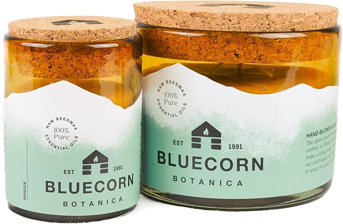 Bluecorn Beeswax Large 3-Wick Candle, 100% Pure Beeswax with Spruce Essential Oil, Amber Glass, Soy Free, Clean Burning Candle Wax, Long Lasting, Home Decor, American Made, 8 Oz, 1 Count