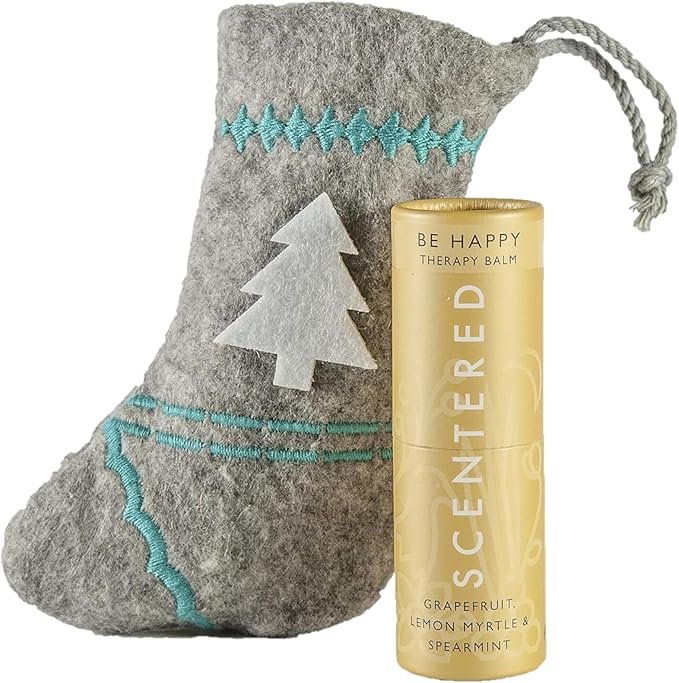 Scentered Happy Aromatherapy Essential Oils Balm Christmas Stocking Gift - for Feelings of Positivity & Gratitude - Lemon, Grapefruit, Cedarwood - Self-Care Stocking Stuffers for Women