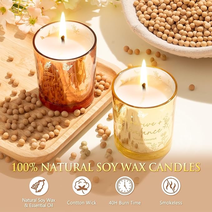 Scented Candles for Women, 3 Pack Candle Set Soy Candles for Home Scented Holiday Votive Candle Gifts Set, Valentine's Day Birthday Gifts for Women Her -Vanilla Coconut/Sandalwood Rose/Lemon Lavender