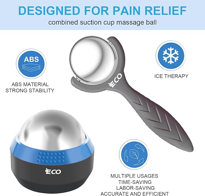 iECO Cryosphere Cold Massage Roller Ball – Ice Cold and Hot for Deep Tissue and Sore Muscle Relief of Stiffness and Stress, Body, Neck, Back, Foot, Plantar Fasciitis, Gifts for Him