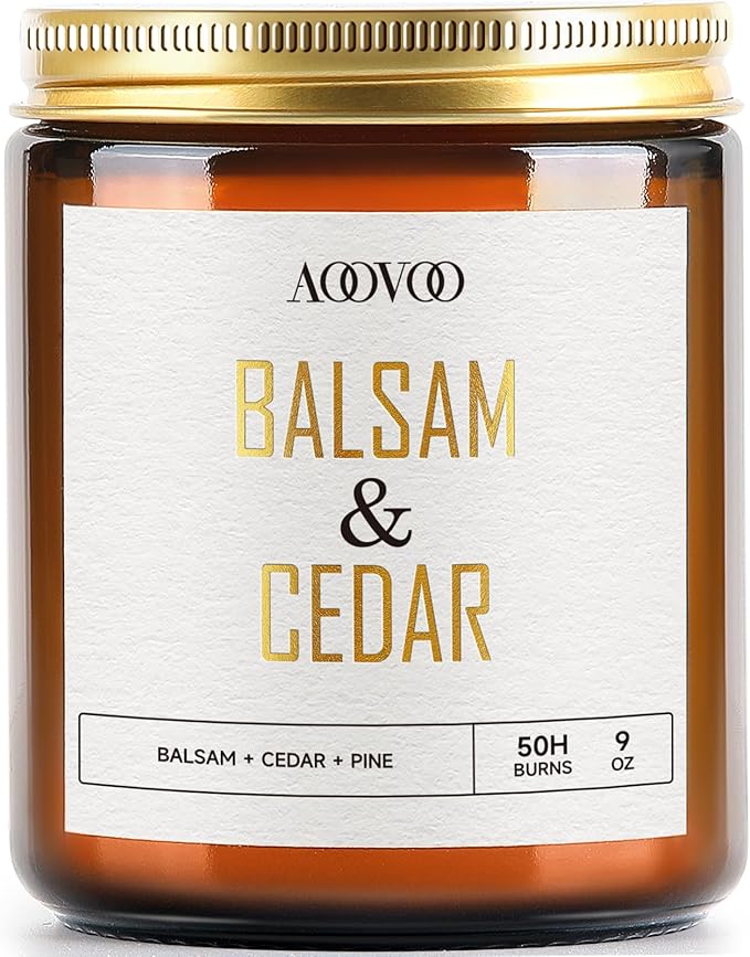AOOVOO Balsam Cedar Candle - Large Pine Scented Soy Wax Aromatherapy Candle, 9 oz