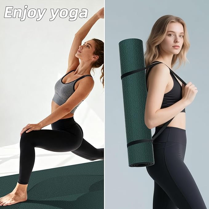 WUWAN Large Yoga Mat 76"x 40"x10mm (2/5 inch) – Extra Thick & Wide, TPE Fitness Mat, Printed Non-Slip Exercise Mat with Carrying Strap for Men & Women, Pilates, Stretching, Fitness & Workout