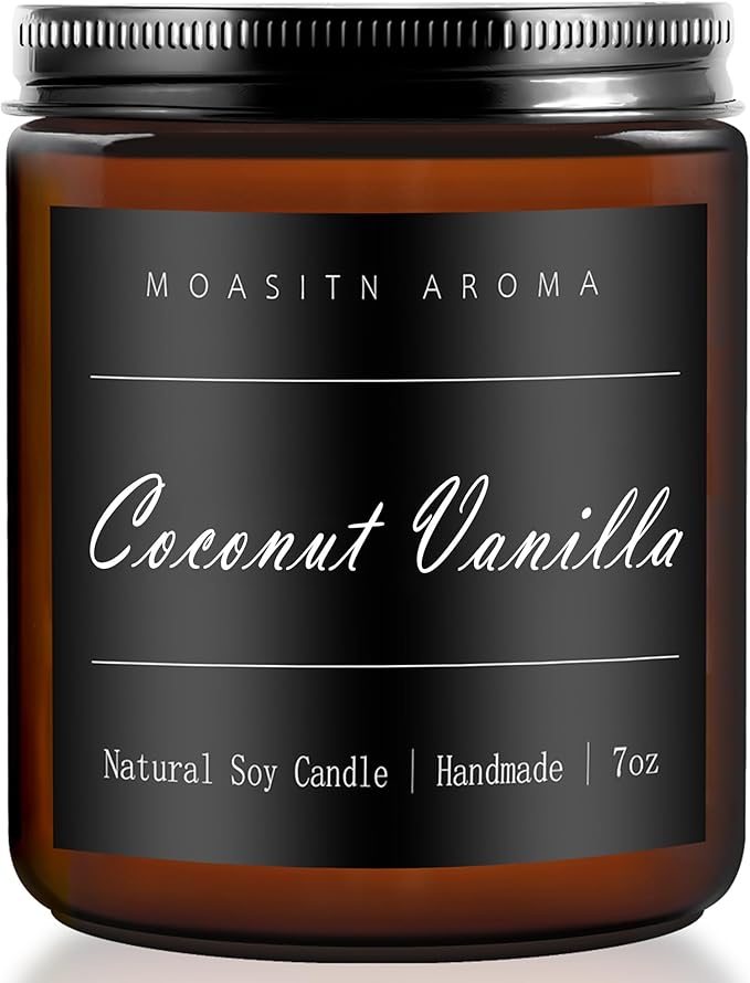 MOASITN Coconut Vanilla Heavenly Scented Candles for Home| Natural Soy Aromatherapy Candle| Handmade Long Lasting Jar Candle| Women,Men Gift for Birthday,Housewarming,Thank You| 7oz