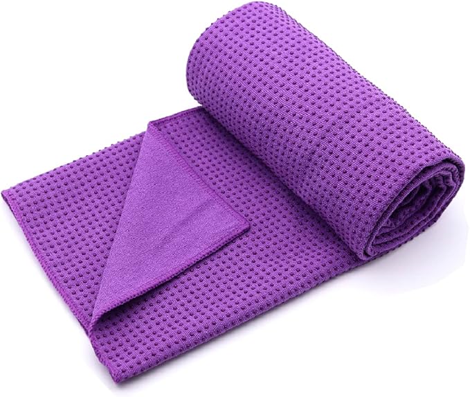 Eunzel Yoga Towel,Hot Yoga Mat Towel with Grip Dots Sweat Absorbent Non-Slip for Hot Yoga, Pilates and Workout 24" x72", Purple