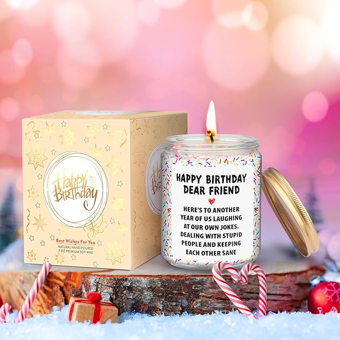 Happy Birthday Gifts for Women - Funny Gifts for Best Friends, Sister, Coworker, Classmate, Girlfriend, Bestie - Christmas Candles - Vanilla Birthday Cake Scent Candle with Colorful Sprinkles - 7 oz