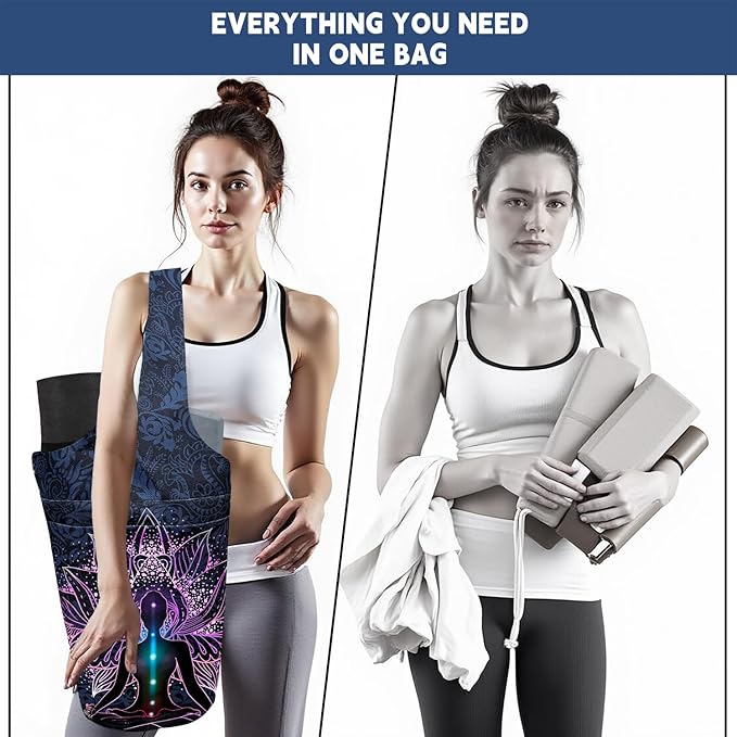 saniwu Yoga Mat Bag Carrier for Women with Side Large Pocket Durable Linen Workout Gym Travel Storage Pilates Mats