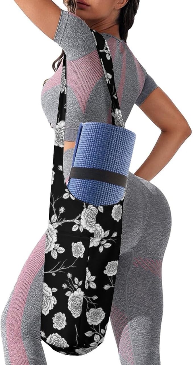 Meaudiwes Yoga Mat Bag for Women, Stylish Yoga Mat Tote Sling Carrier Bag, Long Strap Exercise Mats Totes Sport Storage Bag