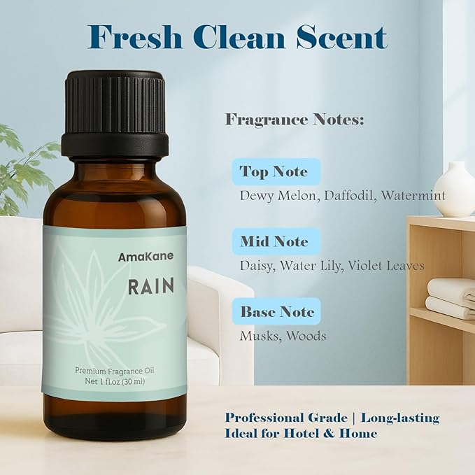 AmaKane Rain Fragrance Oil 30ml, Clean Fresh Essential Oil for Diffuser, Premium Scented Oil for Home Laundry, Candle & Soap Making Scents, Long-Lasting Aromatherapy Oil