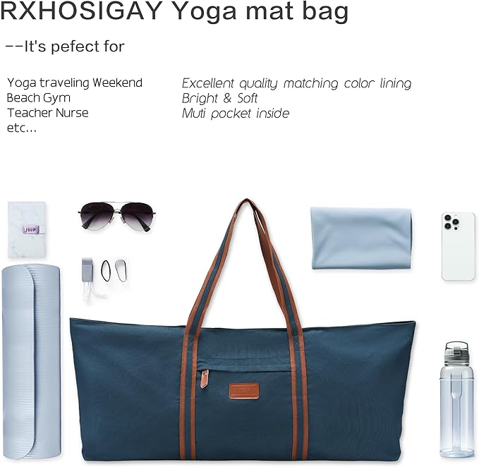 RXHOSIGAY with Multi-Functional Storage Pockets Full-Zip Extra Large Yoga Mat Tote Bag Sports Gym Pilates Bag