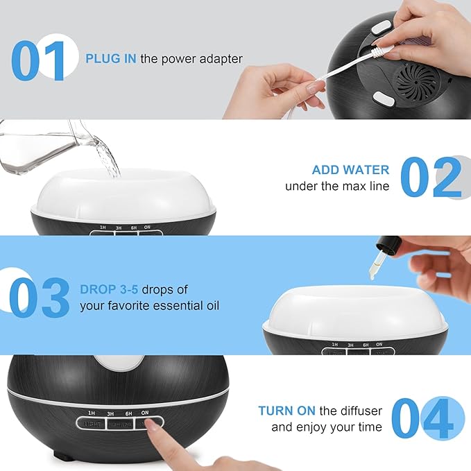 500ML Essential Oil Diffuser, Aromatherapy Diffuser with Remote Control, Multifunctional Air Diffusers for Home Office Room, Fragrance Aroma Diffuser with 7 Color LED & 2 Mist Mode, Black
