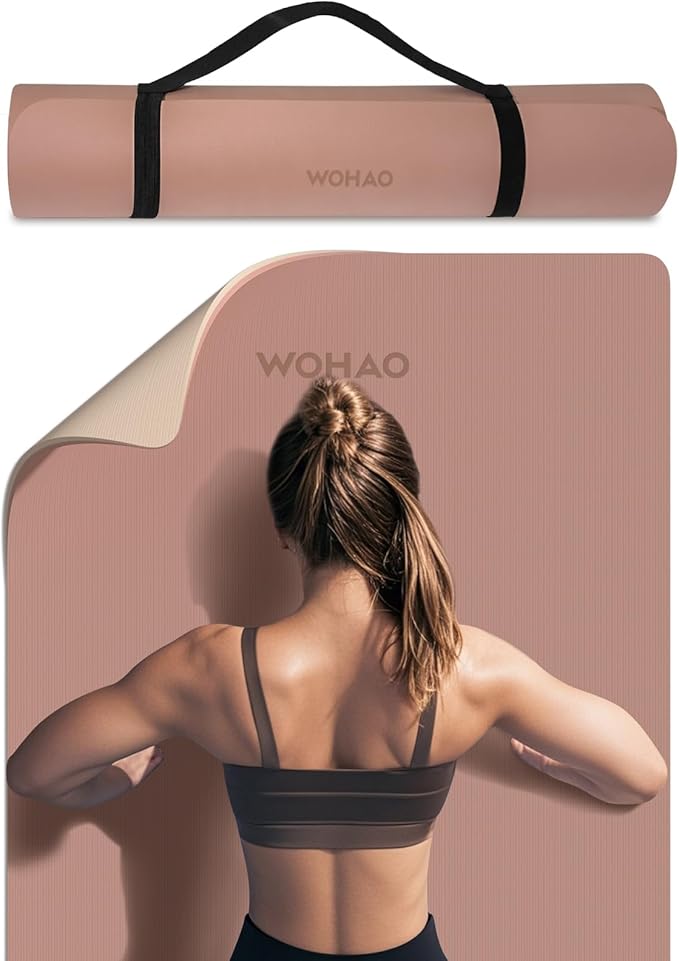 WOHAO Extra Thick 8mm Yoga Mat, 72"x28" Non Slip Exercise Mat, Reversible 2-Sided Dual Color Premium POE Material, with Carrying Strap for Yoga, Pilates, Home Gym